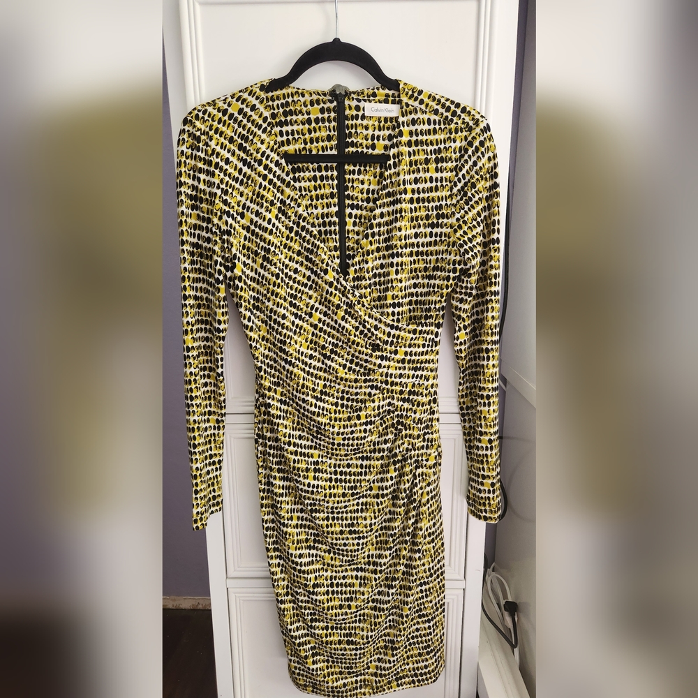 Calvin Klein Faux Wrap Long Sleeve Mini Dress Size S